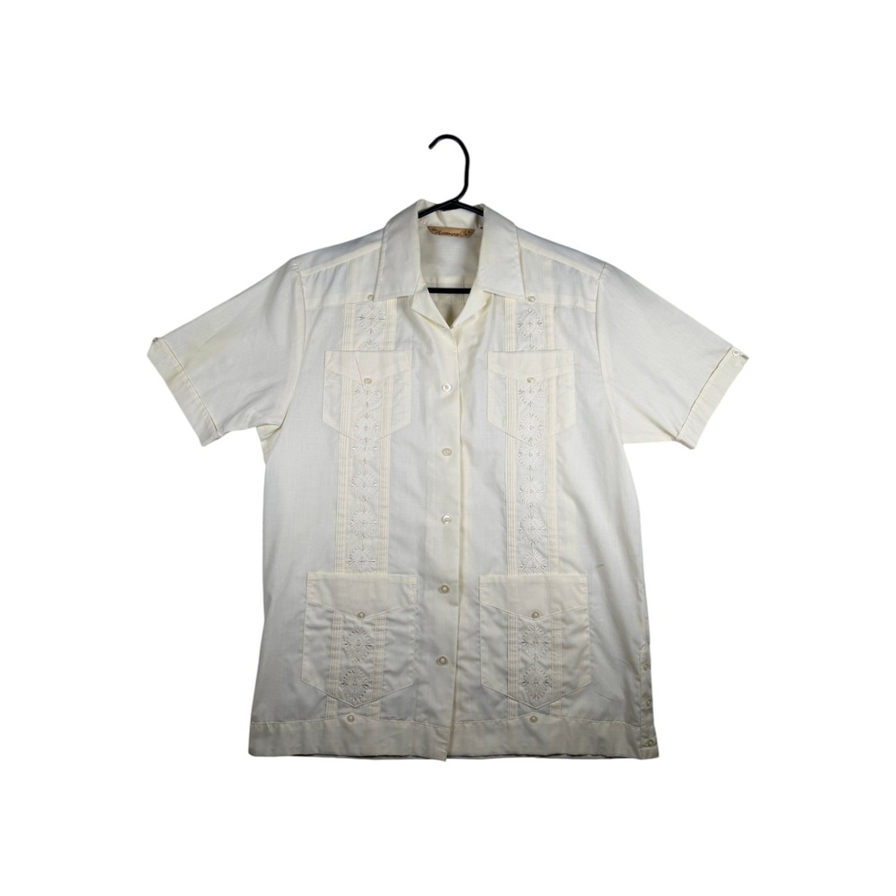 The Havanera Co Mens Cream Embroidered Guayabera Cuban Short Sleeve Shirt Small
